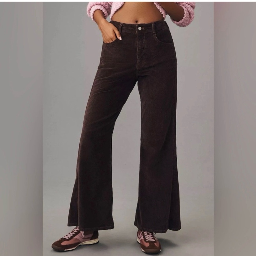 Anthropologie Wide-Leg Corduroy Pants in Dark Brown